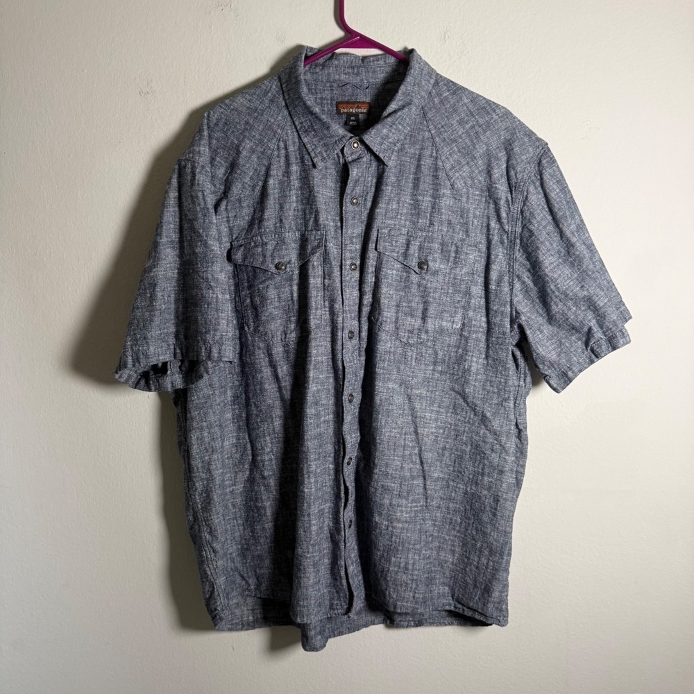 Patagonia Mens XXL Hemp Organic‎ Cotton Western Short Sleeve Button Down Shirt